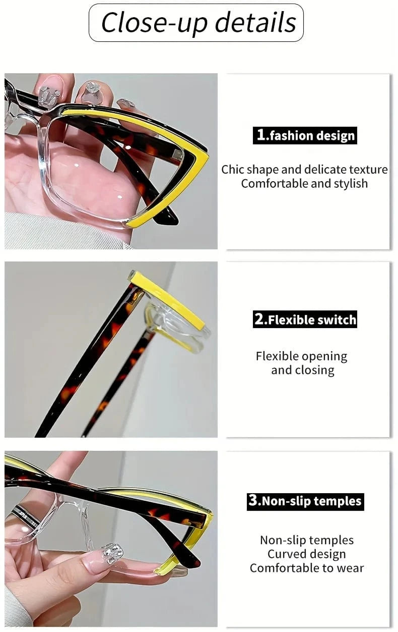 Vintage Cat-Eye Full Rim Reading Glasses Non-Prescription, PC Frame & Lens, Elegant Design, Range  1.0 to  4.0