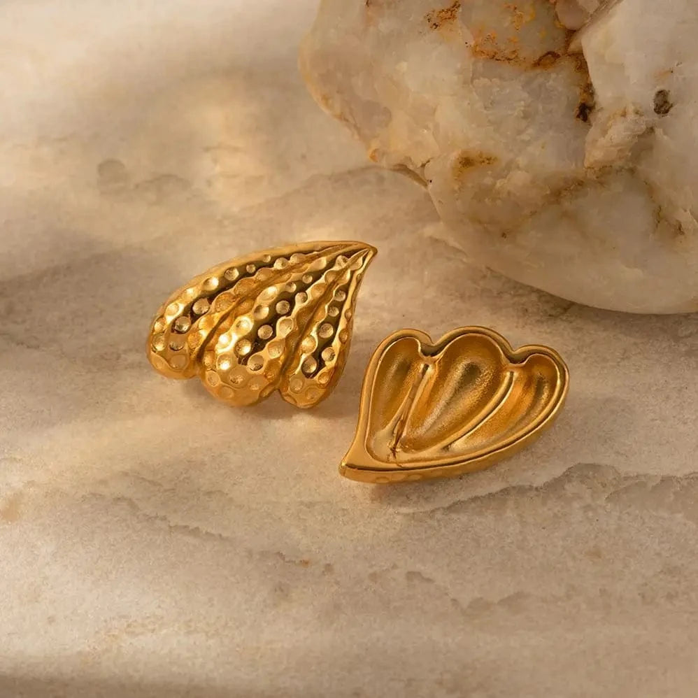 Vintage / E1977 E1977 Fashion Jewelry Earring Stainless Steel Gold Plated Irregular Shell Shape Hammer Stud Earrings