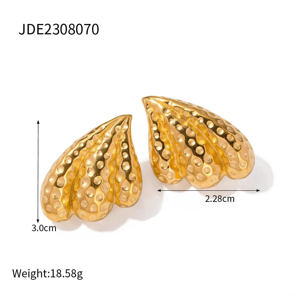 Vintage / E1977 E1977 Fashion Jewelry Earring Stainless Steel Gold Plated Irregular Shell Shape Hammer Stud Earrings