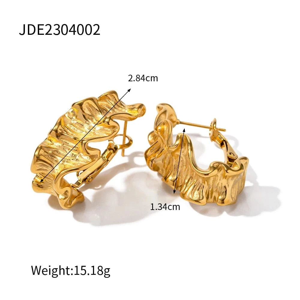 vintage / E2136 E2136 New Trend Wide Surface Twist Wavy Earrings Stainless Steel Irregular Lava CC Hoop Earring for Women