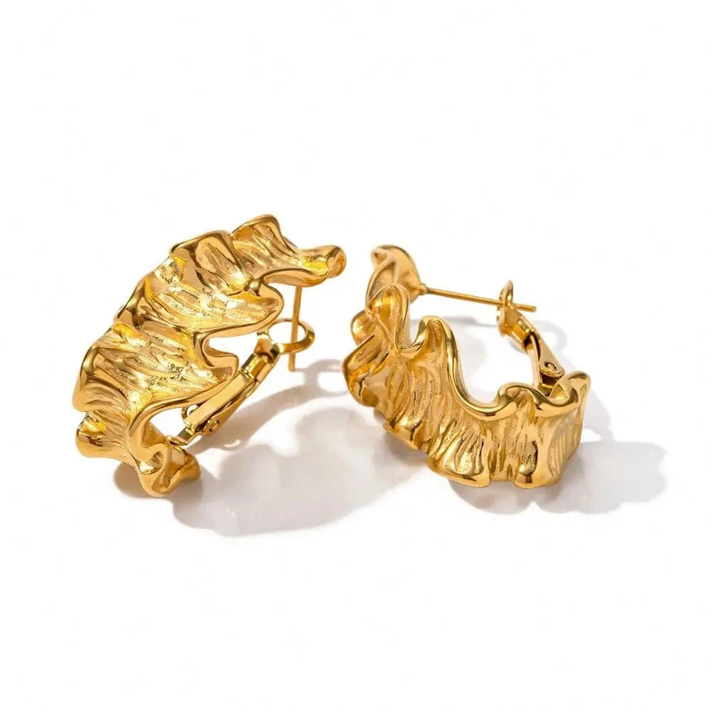 vintage / E2136 E2136 New Trend Wide Surface Twist Wavy Earrings Stainless Steel Irregular Lava CC Hoop Earring for Women