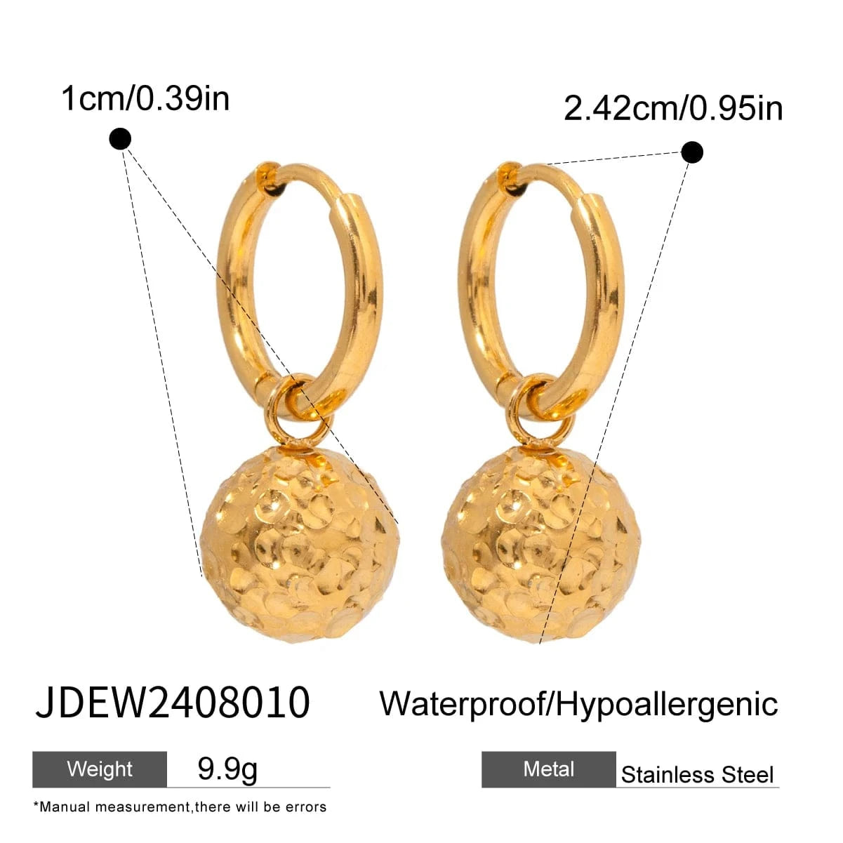 vintage / E2438 E2438 Fashion Jewelry 18K PVD Stainless Steel Gold Hammered Ball Clip Earrings