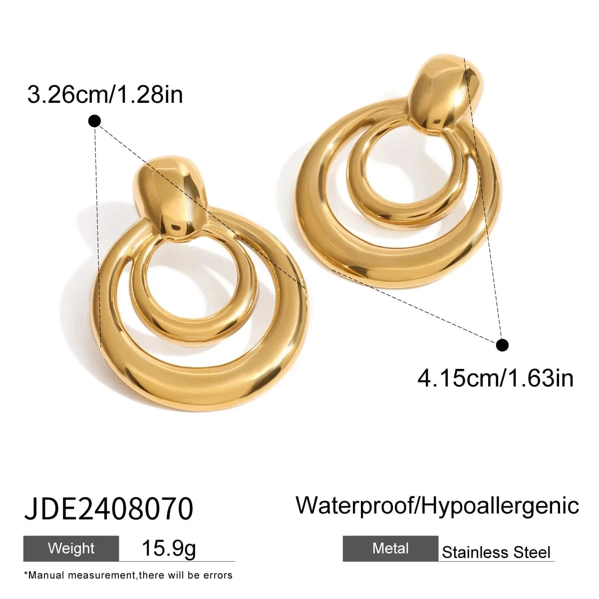vintage / E2440 E2440 Fashion Jewelry 18K PVD Stainless Steel Gold Round Double Hollow Earrings