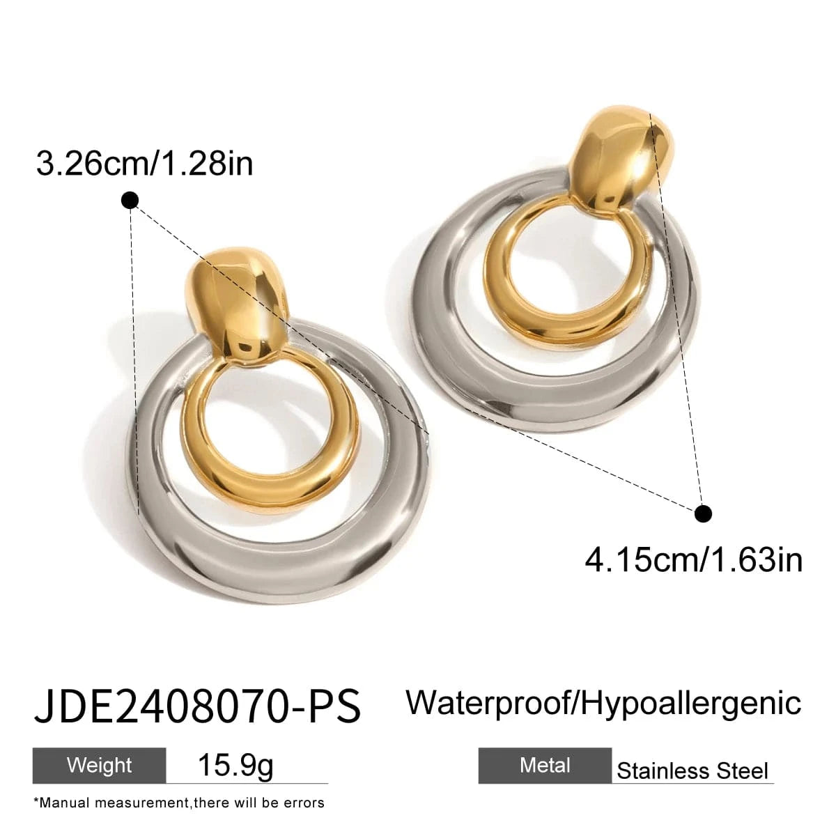 vintage / E2440S E2440 Fashion Jewelry 18K PVD Stainless Steel Gold Round Double Hollow Earrings