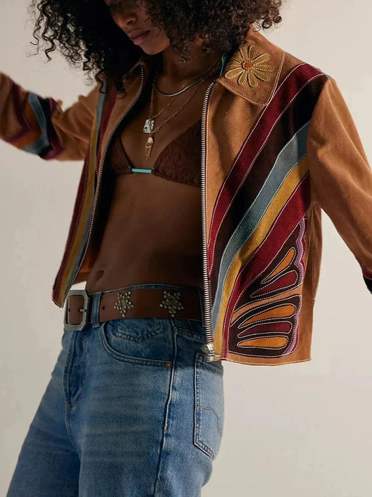 Vintage Floral Print Women's Outerwear & Coats Autumn Turn-down Collar Zipper Top Jacket Winter Long Sleeve High Street Cardigan