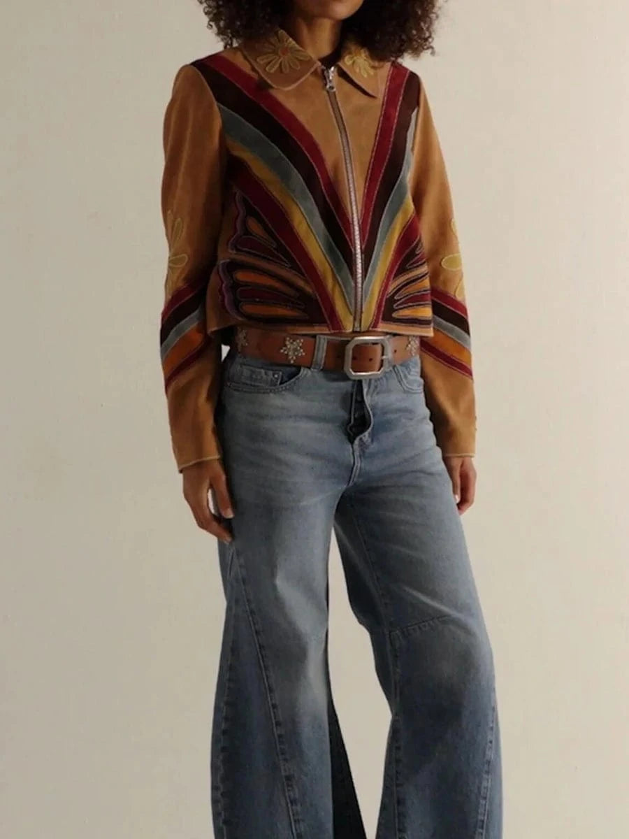 Vintage Floral Print Women's Outerwear & Coats Autumn Turn-down Collar Zipper Top Jacket Winter Long Sleeve High Street Cardigan