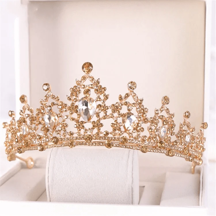 Vintage Gold Wedding Baroque Rhinestone Crystal Crown Queen Tiara Prom Party Bridal Hair Accessories Jewelry
