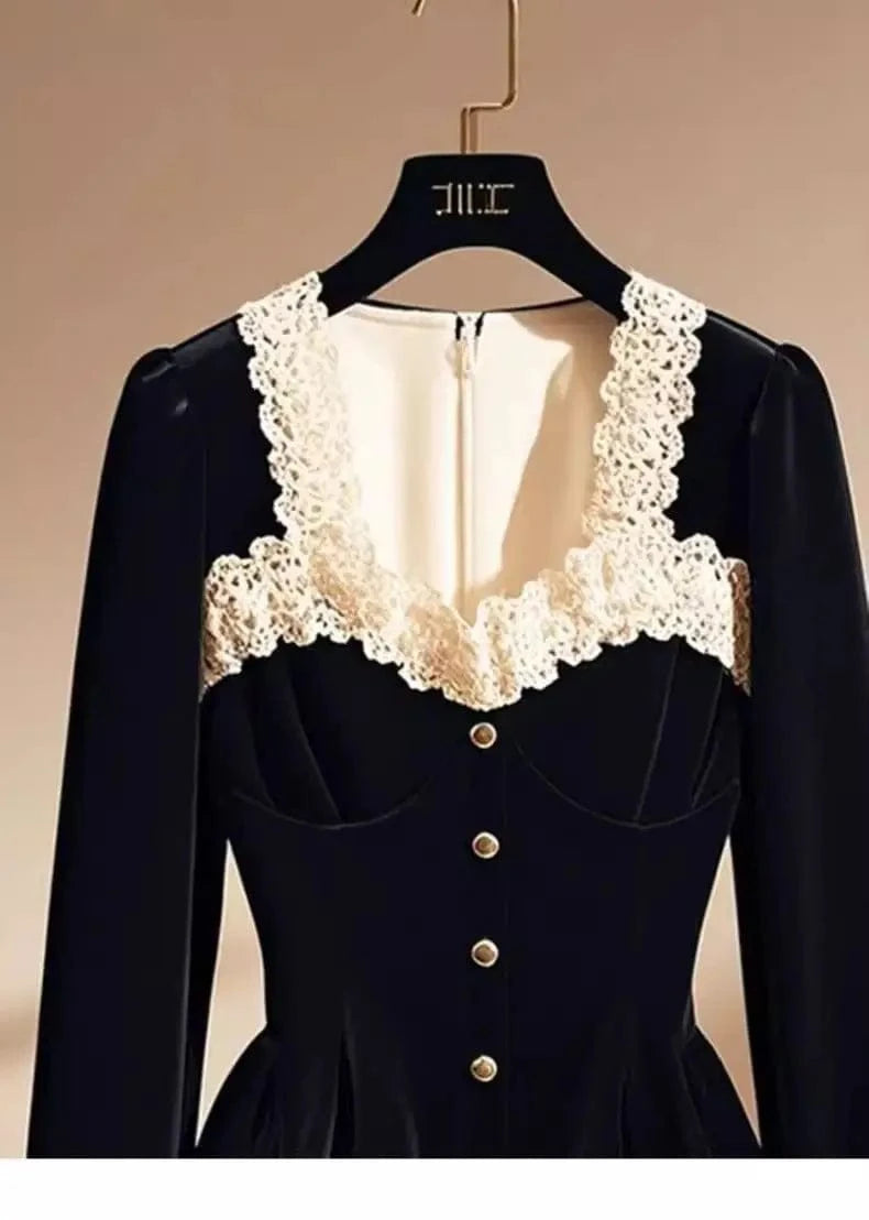 Vintage Luxury Lace Long sleeve Velvet Top Women Elegant Ladies Sequin Tunic Shirt Female Office Party Wear Top 2024 Korean New