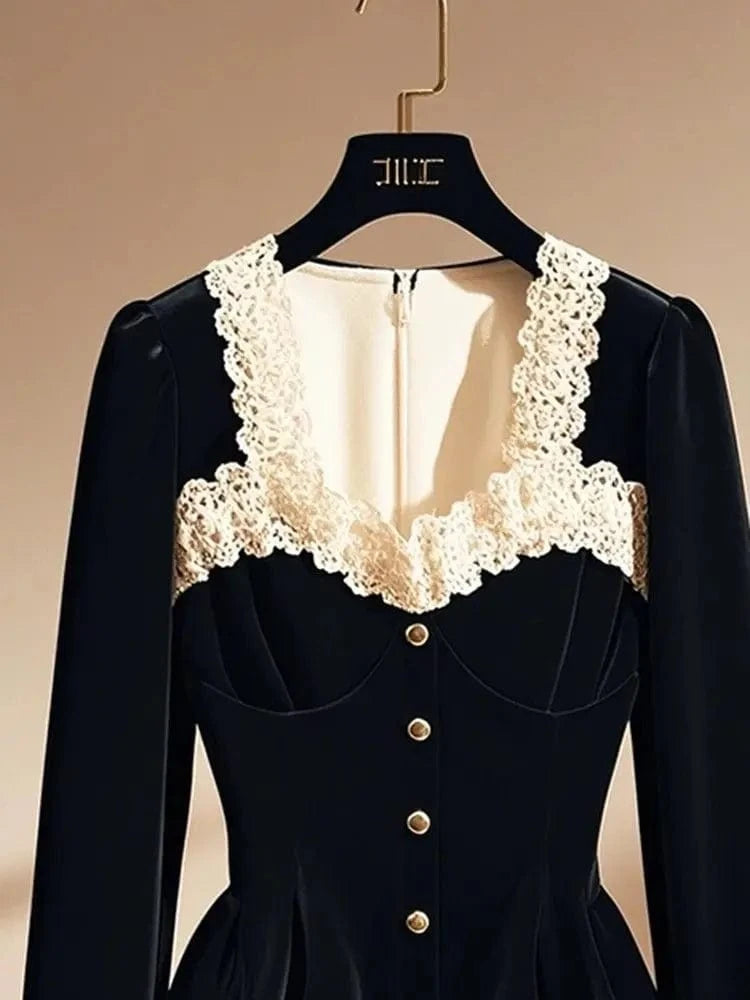 Vintage Luxury Lace Long sleeve Velvet Top Women Elegant Ladies Sequin Tunic Shirt Female Office Party Wear Top 2024 Korean New