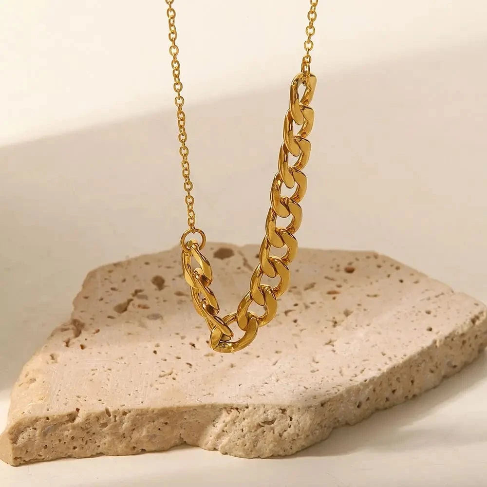 vintage / N2327 N2327 Geometric Stainless Steel 7mm Cuban Chain Choker Stacking Jewelry Chunky Cuban Chain Necklace