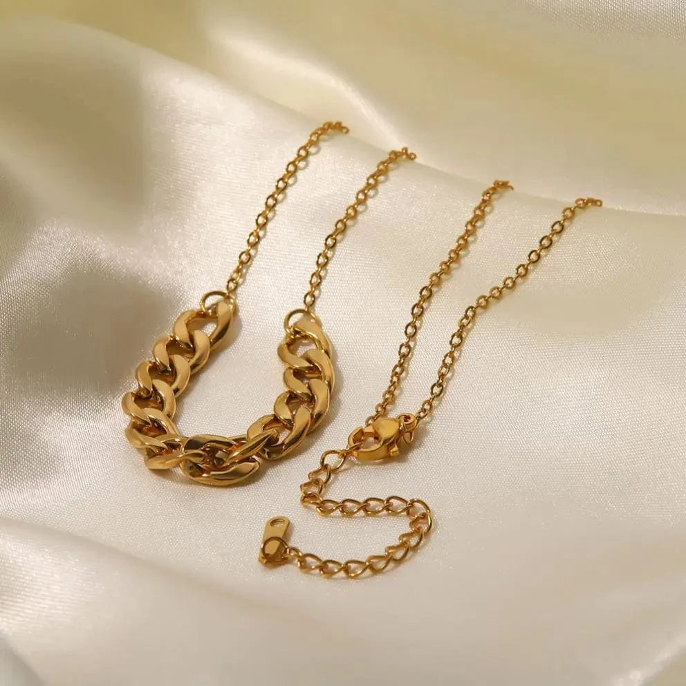 vintage / N2327 N2327 Geometric Stainless Steel 7mm Cuban Chain Choker Stacking Jewelry Chunky Cuban Chain Necklace