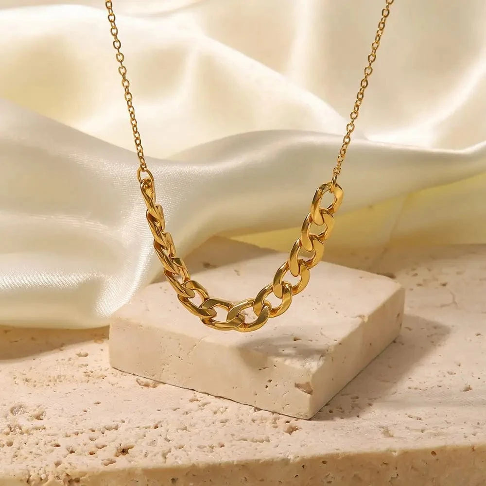 vintage / N2327 N2327 Geometric Stainless Steel 7mm Cuban Chain Choker Stacking Jewelry Chunky Cuban Chain Necklace