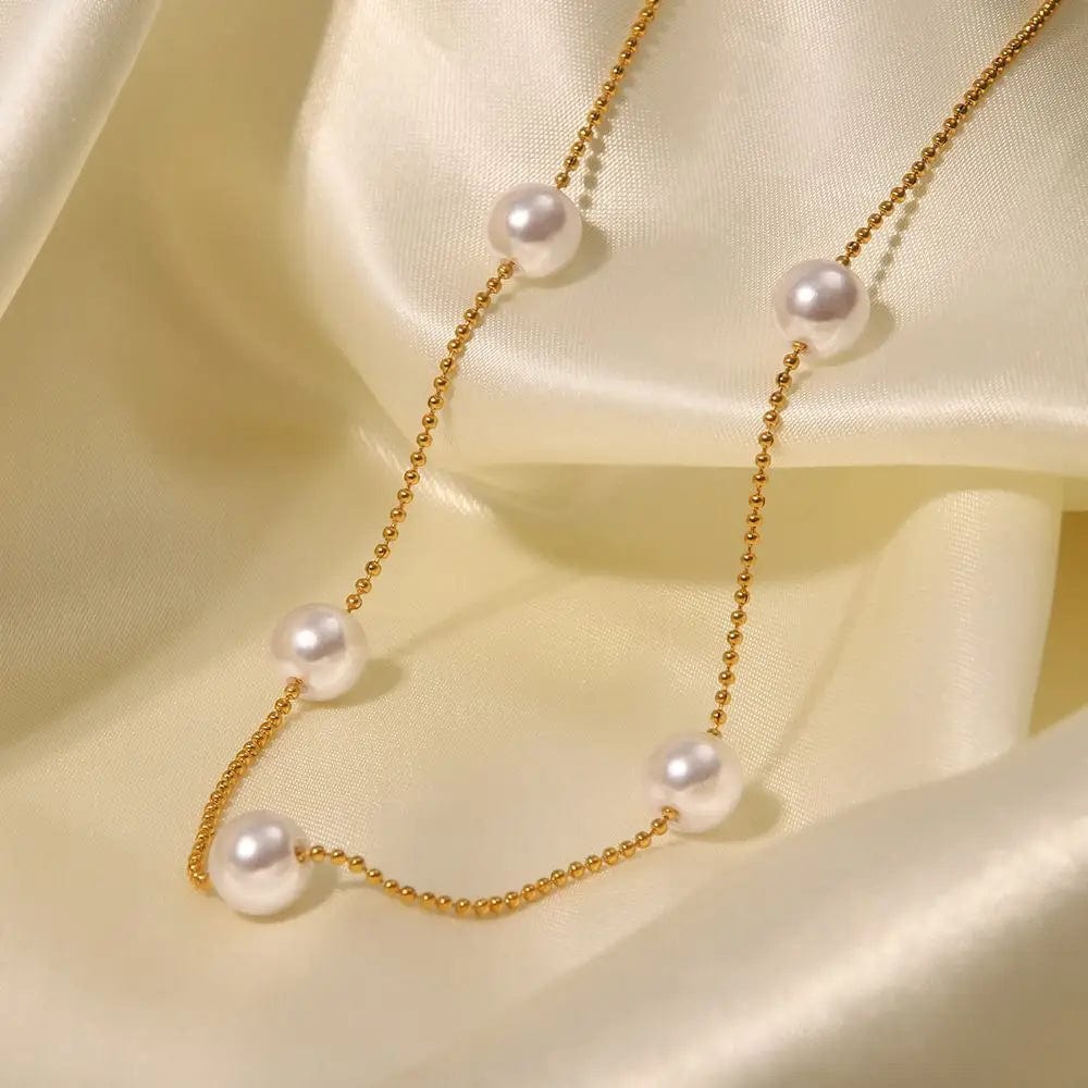 vintage / N2334 N2334 Vintage Stainless Steel White Round Pearl Choker 18K Gold Plated Imitation Pearl Necklace for Girls