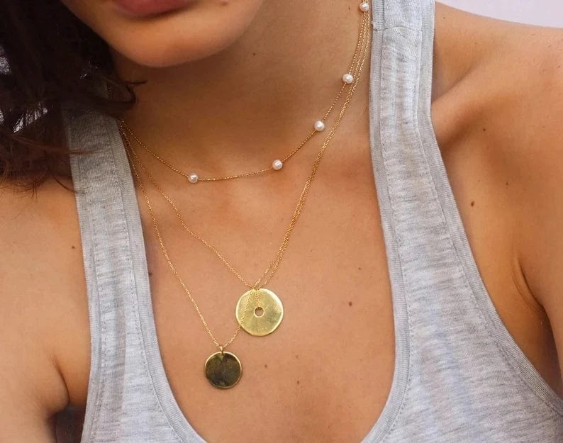 vintage / N2334 N2334 Vintage Stainless Steel White Round Pearl Choker 18K Gold Plated Imitation Pearl Necklace for Girls