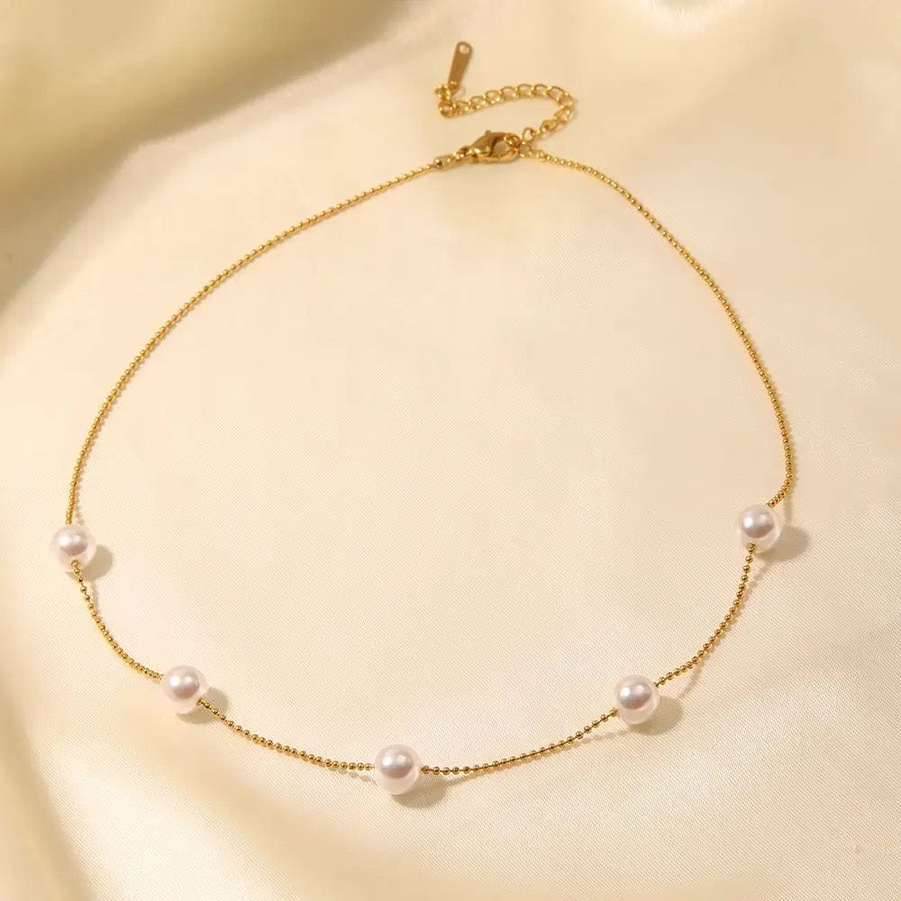 vintage / N2334 N2334 Vintage Stainless Steel White Round Pearl Choker 18K Gold Plated Imitation Pearl Necklace for Girls
