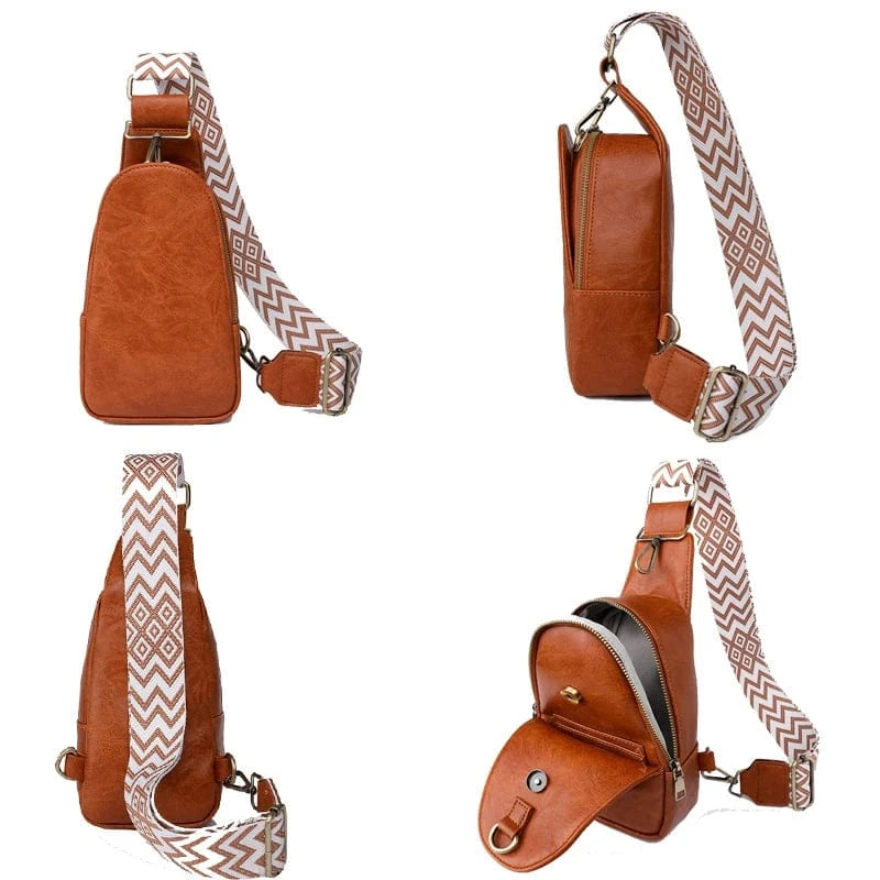 Vintage PU Leather Women Chest Bag Small Crossbody Daypack Shoulder Sling Bag for Ladies