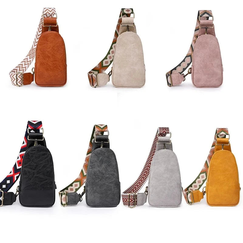Vintage PU Leather Women Chest Bag Small Crossbody Daypack Shoulder Sling Bag for Ladies