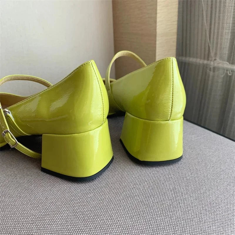 Vintage Thick Mary Jane Shoes Women 2022 Patent Leather Woman Round Toe Pumps Mujer Chunky Ladies Heels