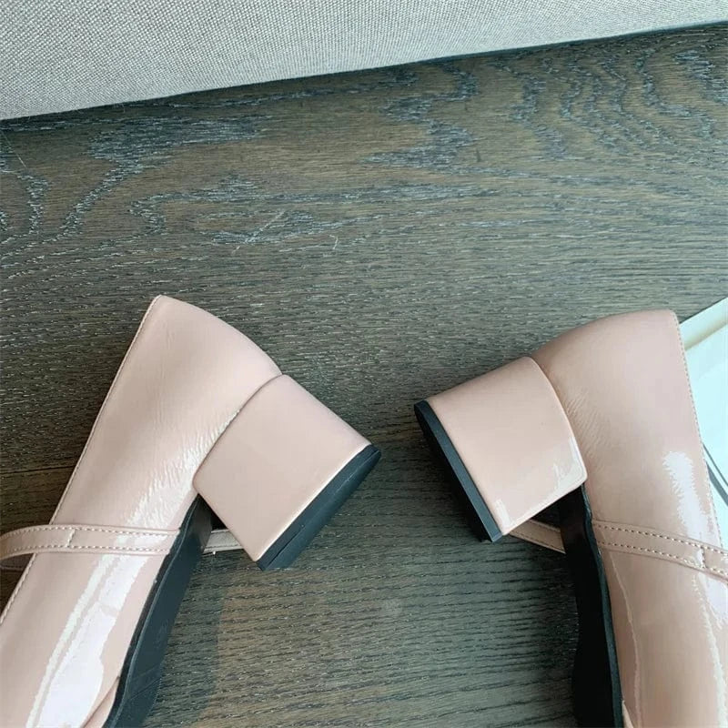 Vintage Thick Mary Jane Shoes Women 2022 Patent Leather Woman Round Toe Pumps Mujer Chunky Ladies Heels