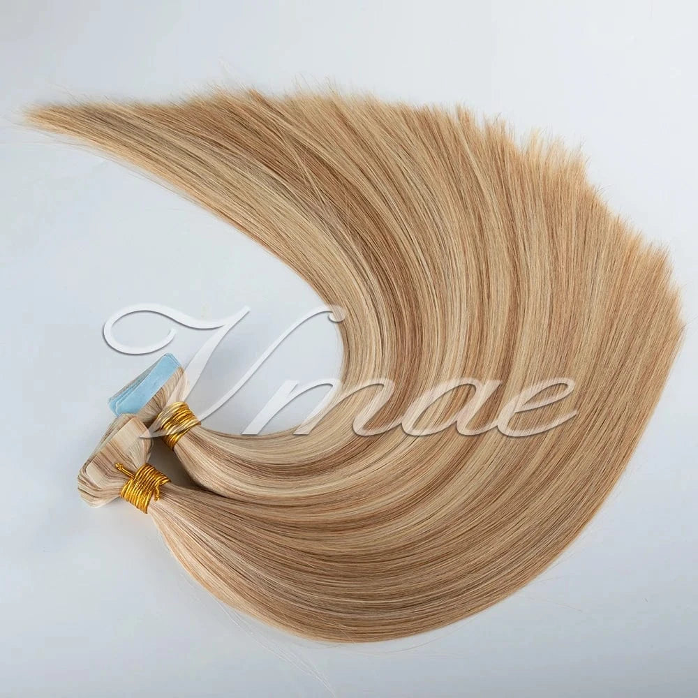 Vmae 100% Human Hair Extensions Russian Raw Straight Remy Ombre 613 Blonde Tape In Highlight Color with 100% Human Material