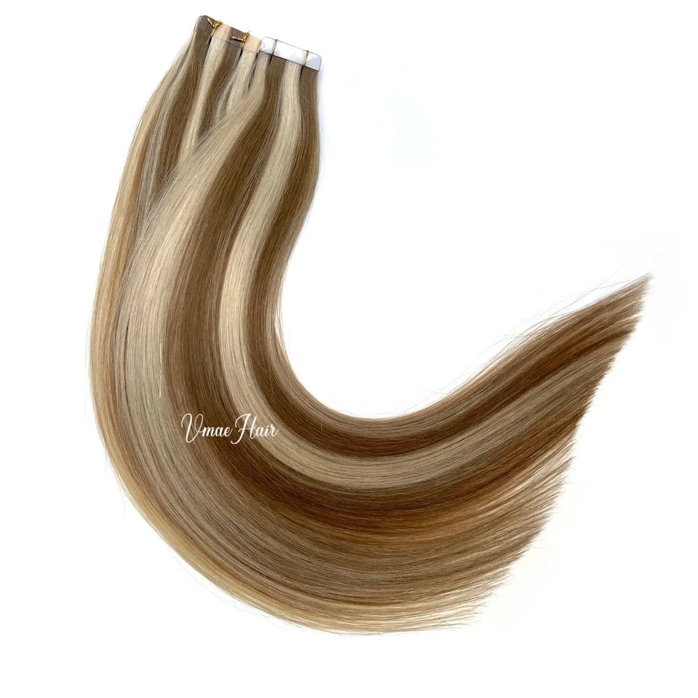 Vmae 100% Human Hair Extensions Russian Raw Straight Remy Ombre 613 Blonde Tape In Highlight Color with 100% Human Material