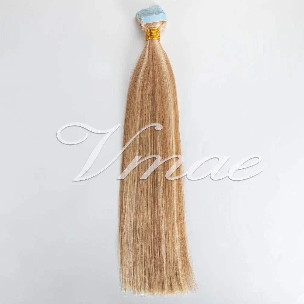 Vmae 100% Human Hair Extensions Russian Raw Straight Remy Ombre 613 Blonde Tape In Highlight Color with 100% Human Material