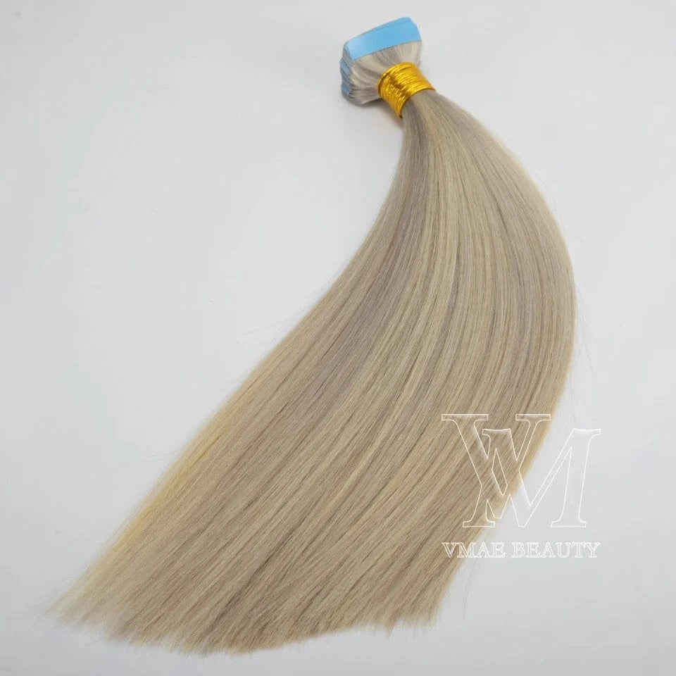 Vmae 100% Human Hair Extensions Russian Raw Straight Remy Ombre 613 Blonde Tape In Highlight Color with 100% Human Material
