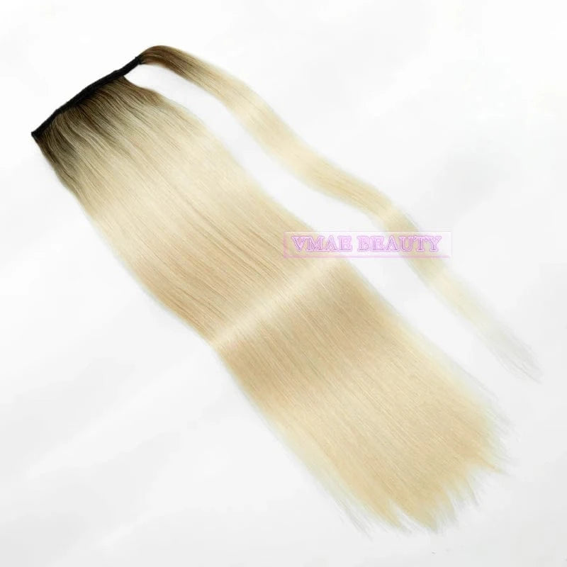 VMAE 100g Raw Remy Cuticle Aligned European Hair Ombre Color Dark Rooted Straight Wrap Around Ponytail Human Hair Extensions