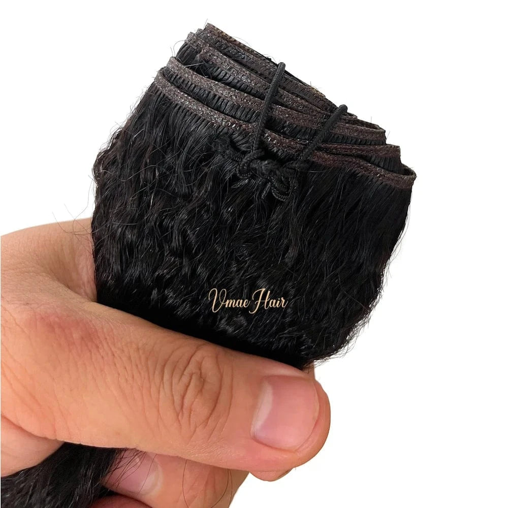 VMAE 100g Wholesale Remy Hair Extension Indian Raw Cuticle Aligned Clip-In Coarse Kinky Straight Genius Seamless
