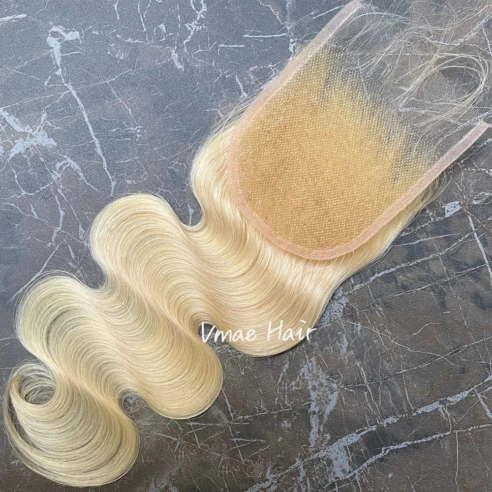VMAE European Raw Virgin Cuticle Aligned Body Wave Straight Human Hair 613 Blonde Transparent HD Lace Closures and Frontals