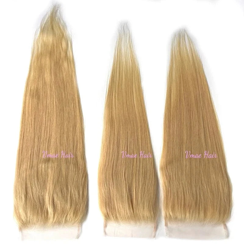 VMAE European Raw Virgin Cuticle Aligned Body Wave Straight Human Hair 613 Blonde Transparent HD Lace Closures and Frontals