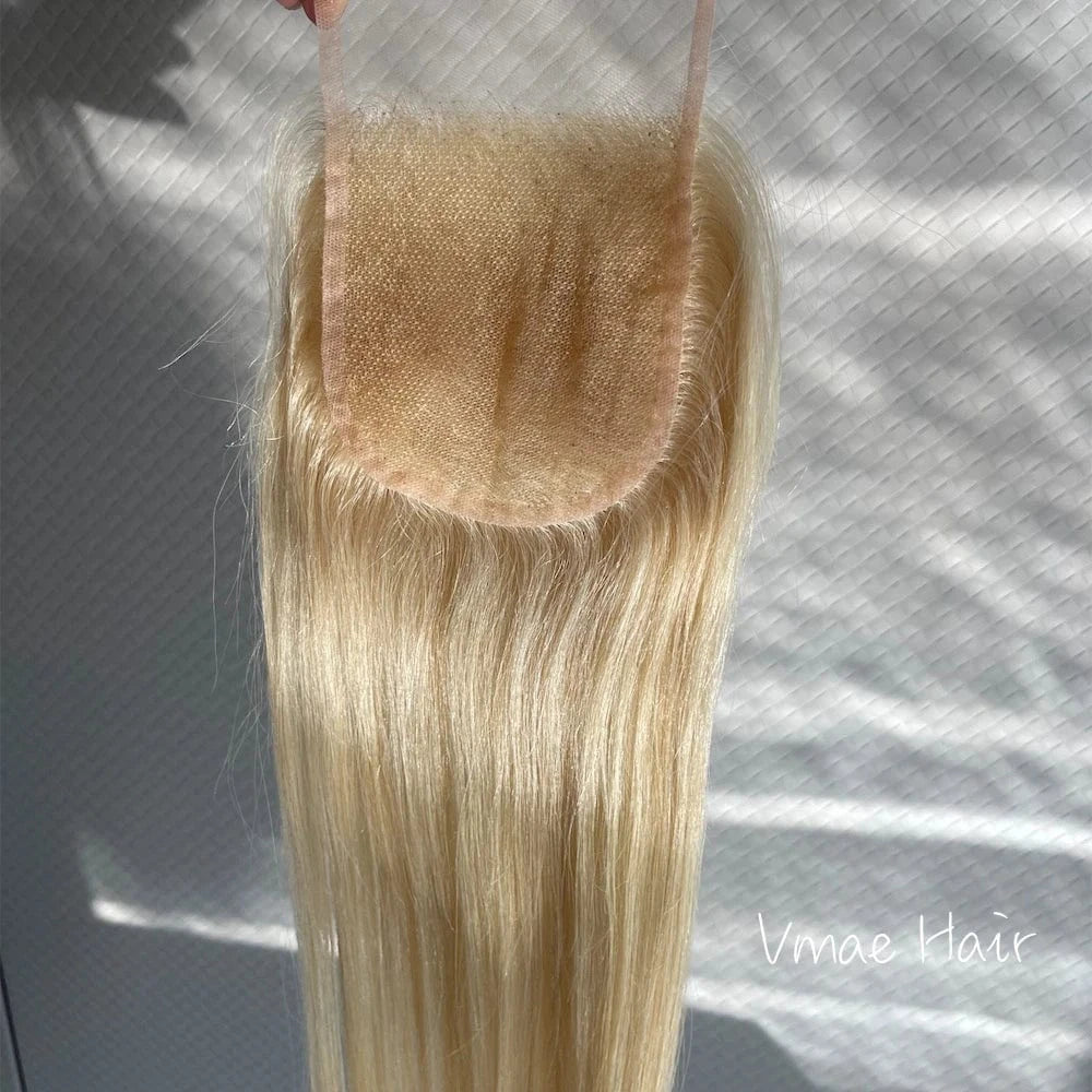 VMAE European Raw Virgin Cuticle Aligned Body Wave Straight Human Hair 613 Blonde Transparent HD Lace Closures and Frontals