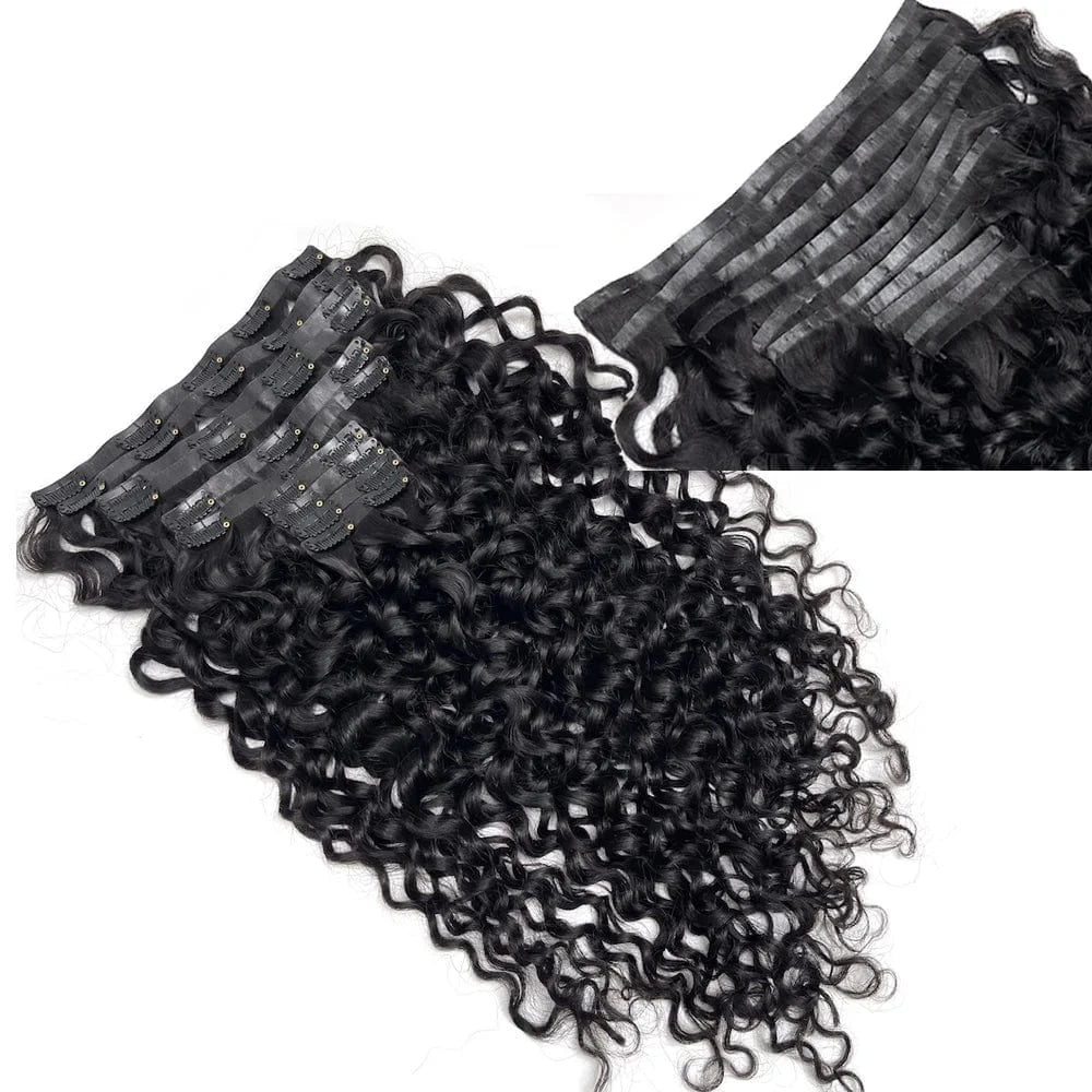 VMAE High Quality Peruvian Raw Virgin Human Hair Keratin PU Invisible ClipIns Afro Kinky Curly Seamless Clip In Hair Extension