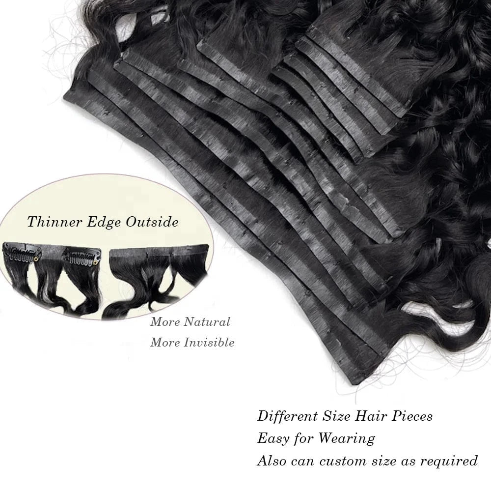 VMAE High Quality Peruvian Raw Virgin Human Hair Keratin PU Invisible ClipIns Afro Kinky Curly Seamless Clip In Hair Extension