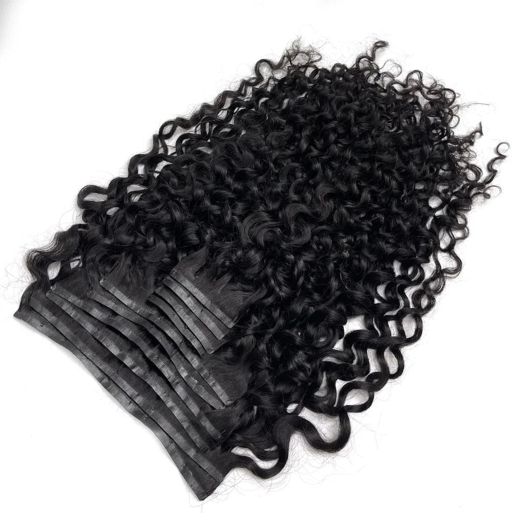 VMAE High Quality Peruvian Raw Virgin Human Hair Keratin PU Invisible ClipIns Afro Kinky Curly Seamless Clip In Hair Extension