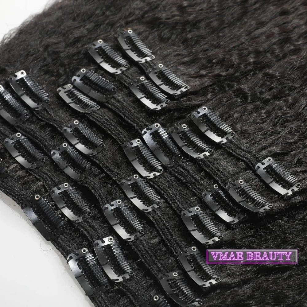 VMAE Indian Full Cuticle Aligned Virgin Wholesale Remy Human Hair Extensions Clip Ins Kinky Straight Clip In Hair Extensions