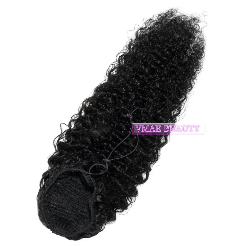 VMAE Indian Remy Afro Kinky Curly Raw Cuticle Aligned Wrap around Ponytail Drawstring Human Hair Extensions 3A 3B 4C Ponytails