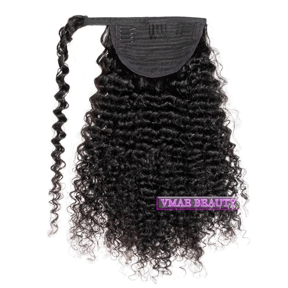 VMAE Indian Remy Afro Kinky Curly Raw Cuticle Aligned Wrap around Ponytail Drawstring Human Hair Extensions 3A 3B 4C Ponytails