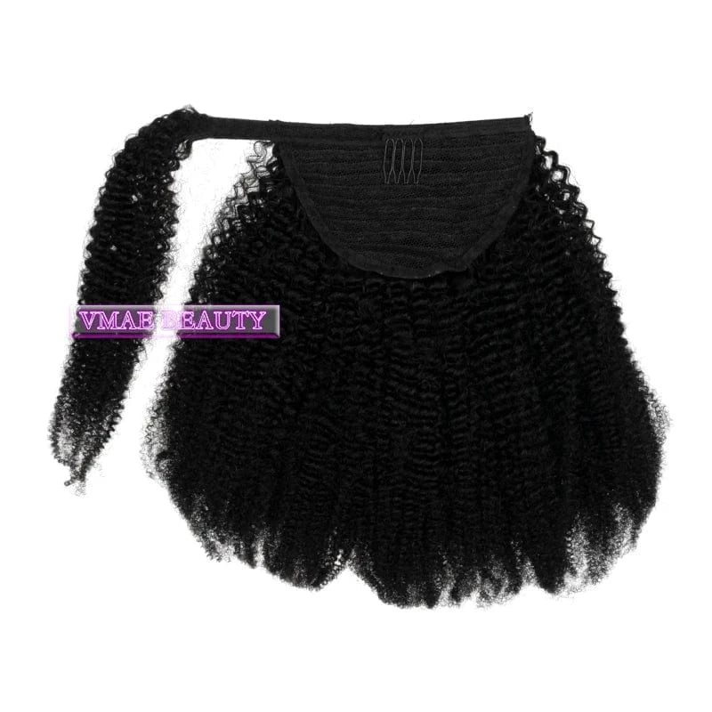 VMAE Indian Remy Afro Kinky Curly Raw Cuticle Aligned Wrap around Ponytail Drawstring Human Hair Extensions 3A 3B 4C Ponytails