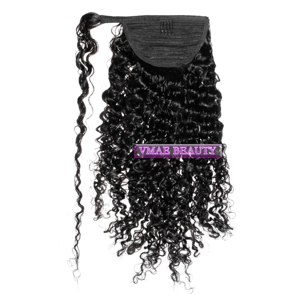 VMAE Indian Remy Afro Kinky Curly Raw Cuticle Aligned Wrap around Ponytail Drawstring Human Hair Extensions 3A 3B 4C Ponytails