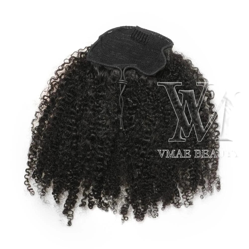 VMAE Indian Remy Afro Kinky Curly Raw Cuticle Aligned Wrap around Ponytail Drawstring Human Hair Extensions 3A 3B 4C Ponytails