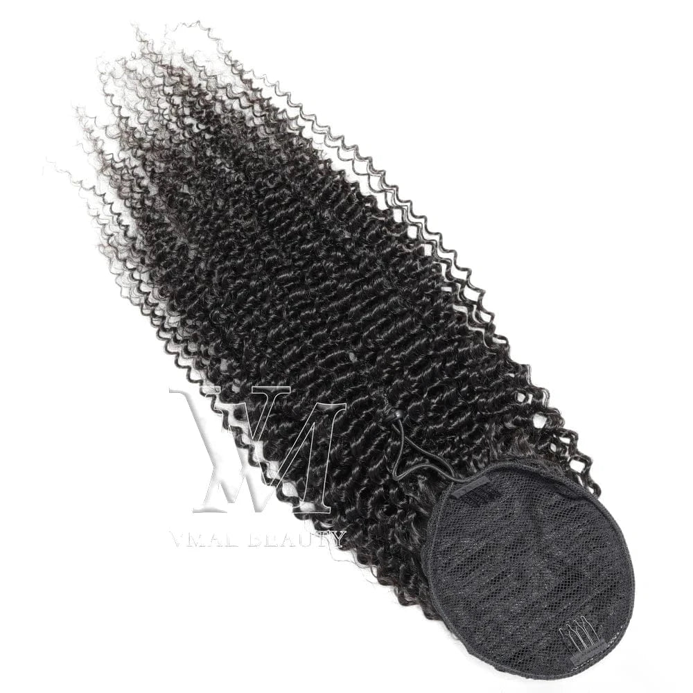 VMAE Indian Remy Afro Kinky Curly Raw Cuticle Aligned Wrap around Ponytail Drawstring Human Hair Extensions 3A 3B 4C Ponytails