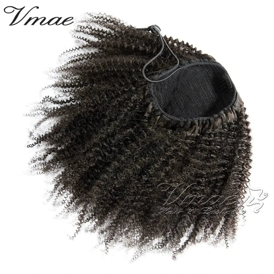 VMAE Indian Remy Afro Kinky Curly Raw Cuticle Aligned Wrap around Ponytail Drawstring Human Hair Extensions 3A 3B 4C Ponytails