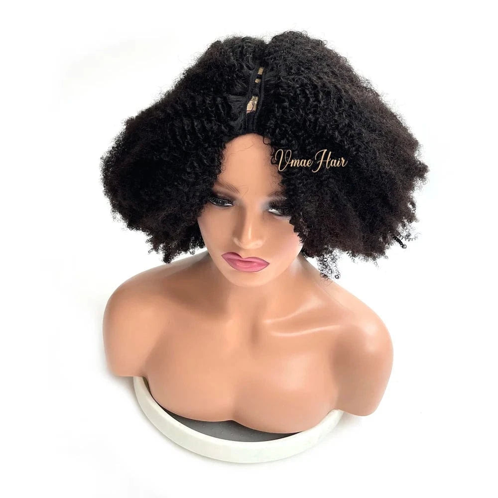 VMAE Mongolian Virgin Cuticle Aligned Raw Hair Afro Kinky Curly U Part Human Hair Wig with Lace Base Style 4C for Black Women