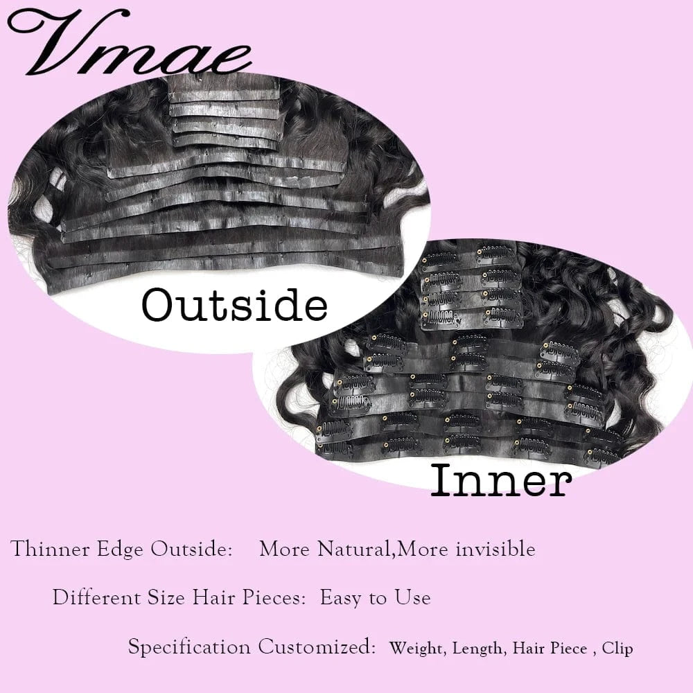 VMAE Peruvian Raw Virgin Hair for Black Women Clipin Italy Curly Curls Wavy Invisible Seamless Clip In Human Hair Extensions