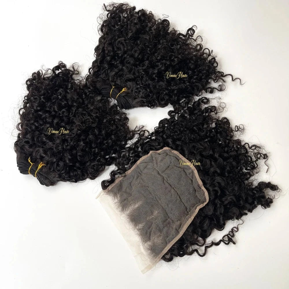 VMAE Raw Afro Kinky Curly Wavy Bundles Human Hair with Frontal and Closure Cuticle Aligned Hair 13x6 HD Lace Frontal
