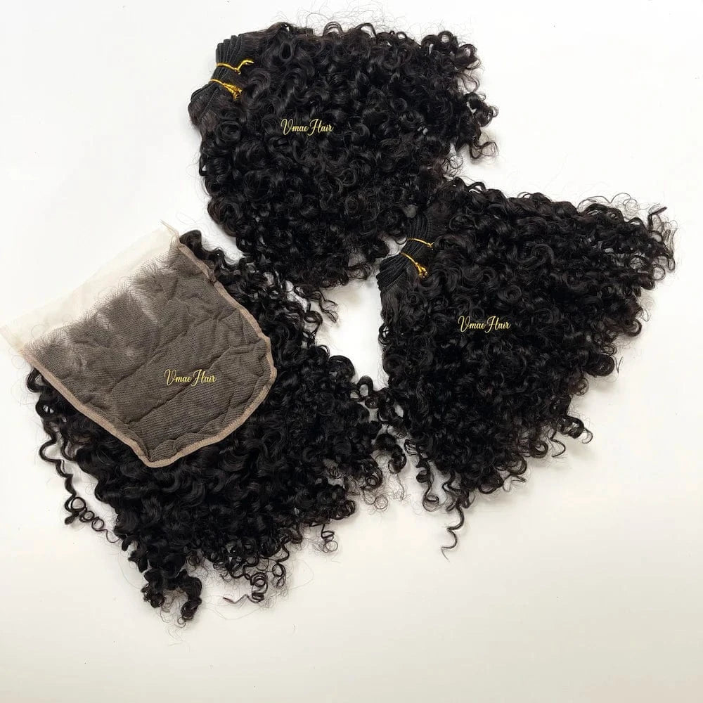 VMAE Raw Afro Kinky Curly Wavy Bundles Human Hair with Frontal and Closure Cuticle Aligned Hair HD Lace Closure