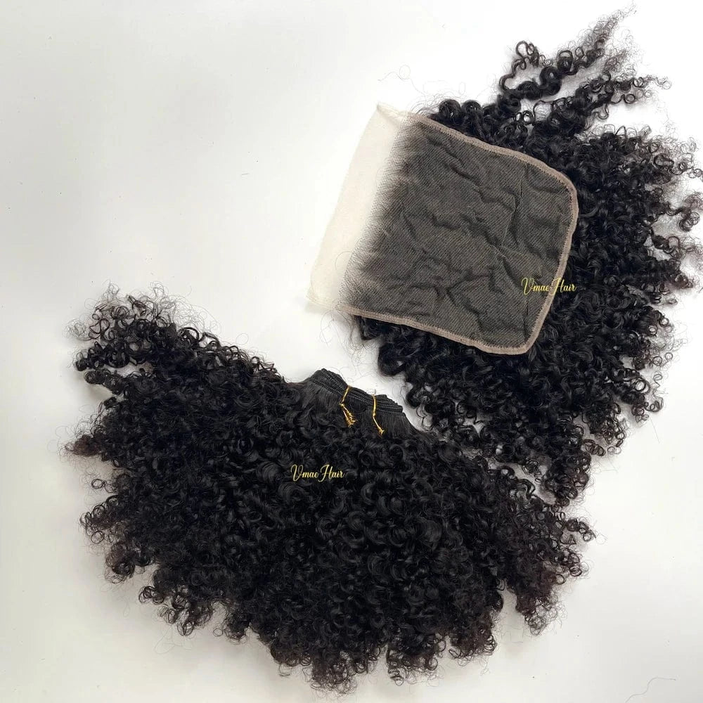 VMAE Raw Afro Kinky Curly Wavy Bundles Human Hair with Frontal and Closure Cuticle Aligned Hair HD Lace Closure