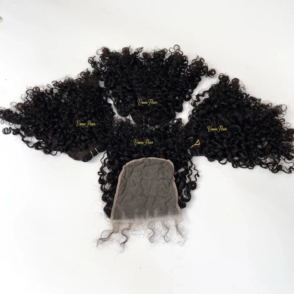 VMAE Raw Afro Kinky Curly Wavy Bundles Human Hair with Frontal and Closure Cuticle Aligned Hair HD Lace Closure