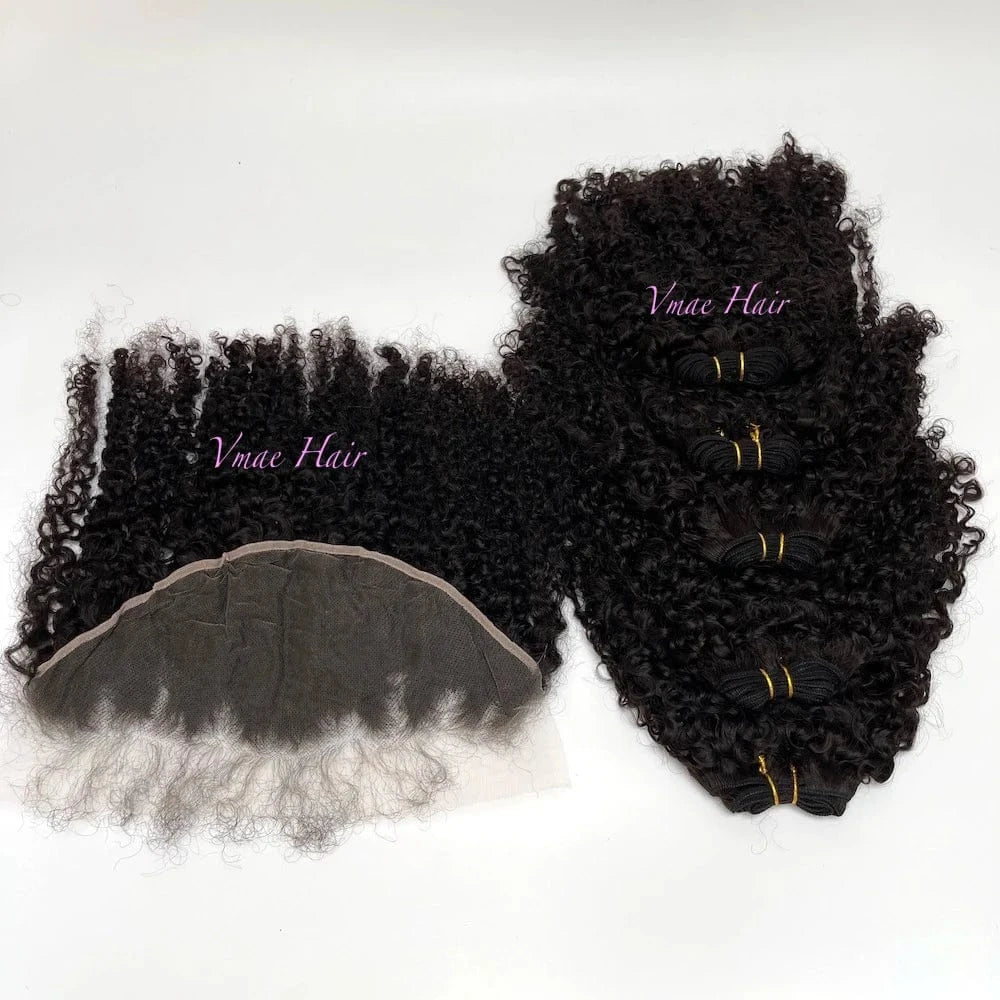 VMAE Raw Afro Kinky Curly Wavy Closure and Frontals Bundles Human Hair with Frontal and Closure Cuticle Aligned Hair